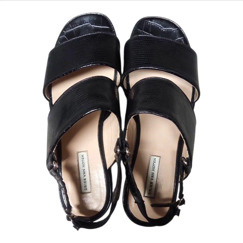 DRIES VAN NOTEN | Black Leather Platform Sandals in Size EU 37.5 / US 7.5